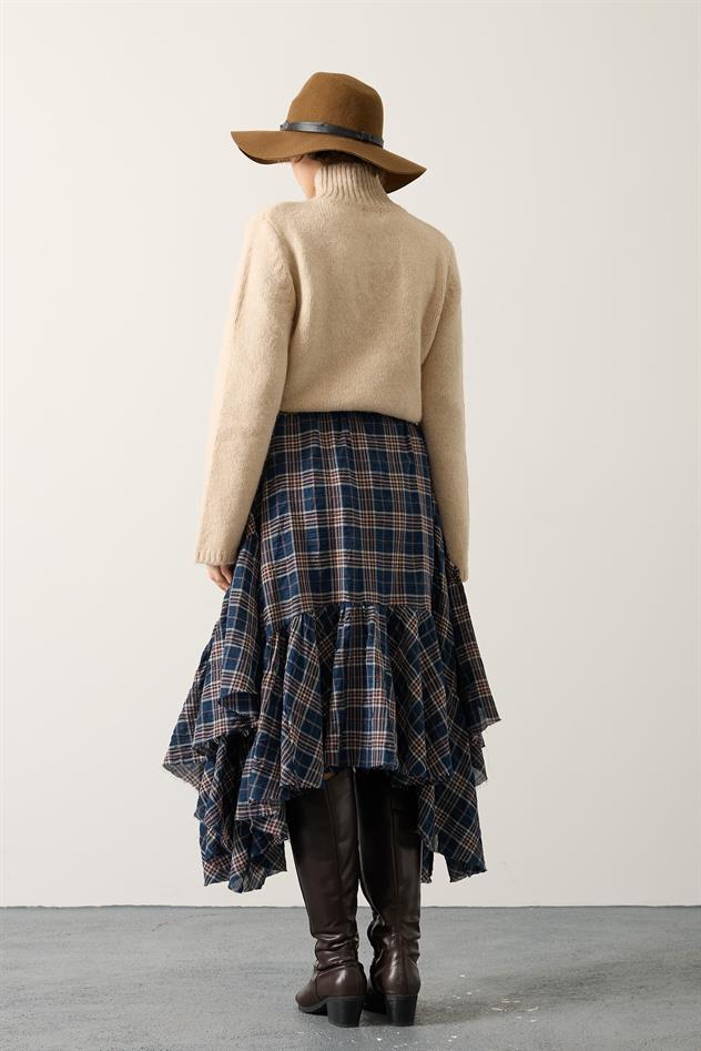 KRAŞLI EKOSE DESEN KAT ETEK - Lacivert