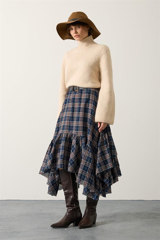 KRAŞLI EKOSE DESEN KAT ETEK - Lacivert