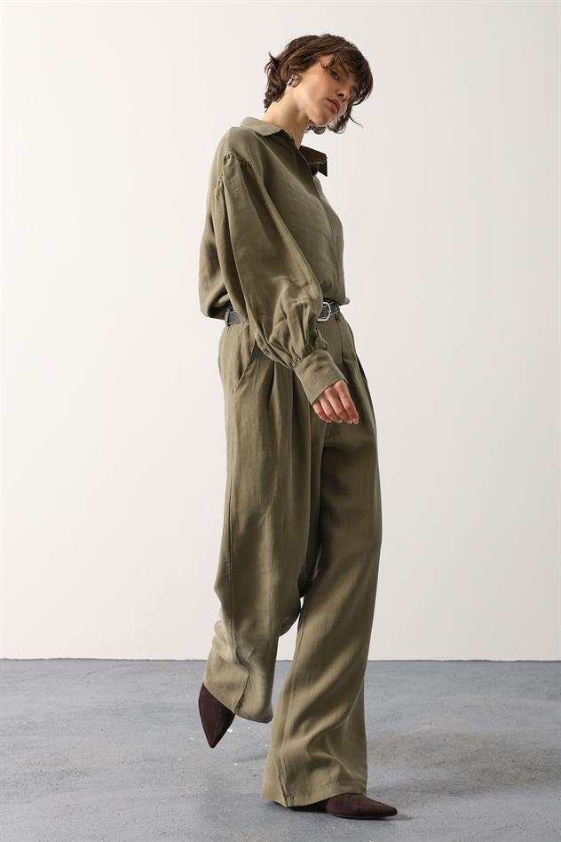 PİLELİ KEMER DETAYLI PANTOLON - Haki