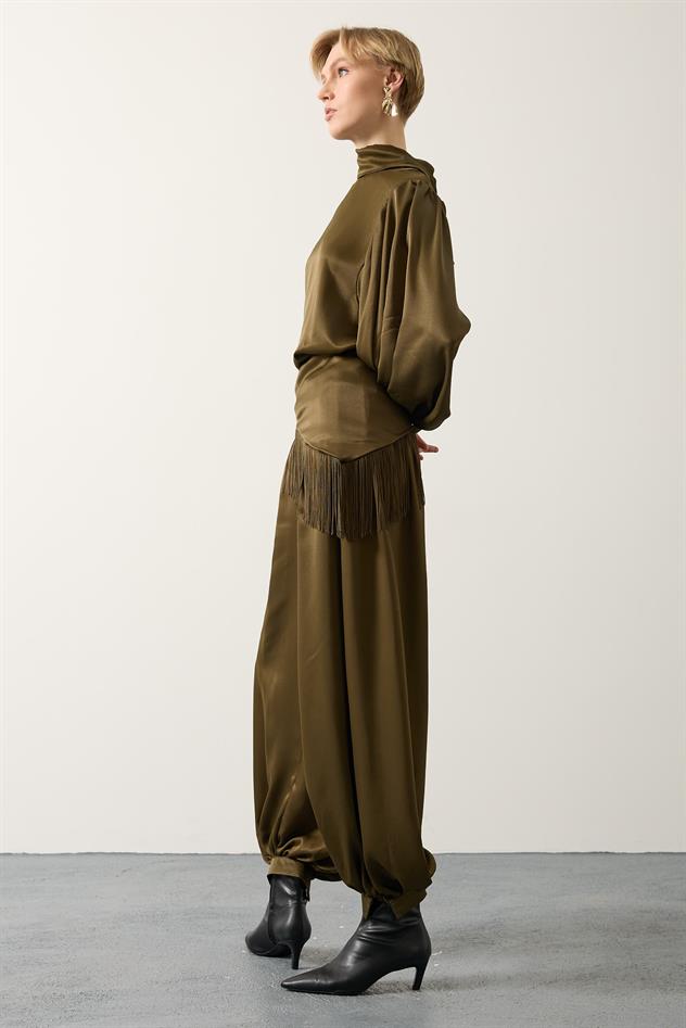 SATEN ŞALLI PANTOLON - Haki