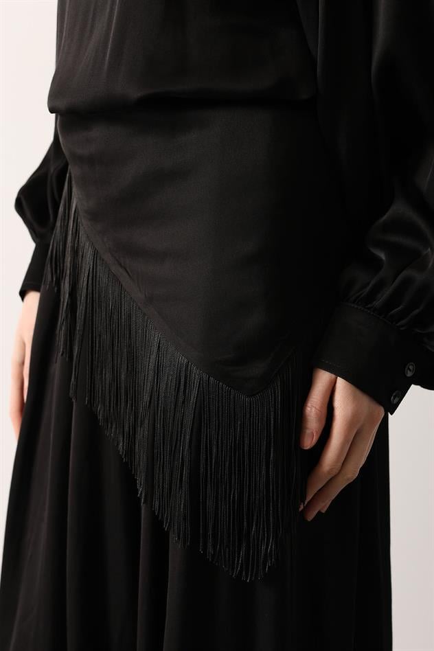 SATEN ŞALLI PANTOLON - Siyah