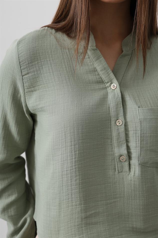 Cepli Hakim Yaka Bluz - Haki