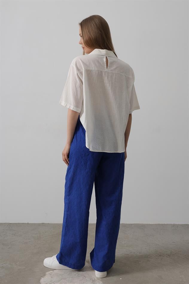 Beli Bağlamalı Brode Pantolon - Saks