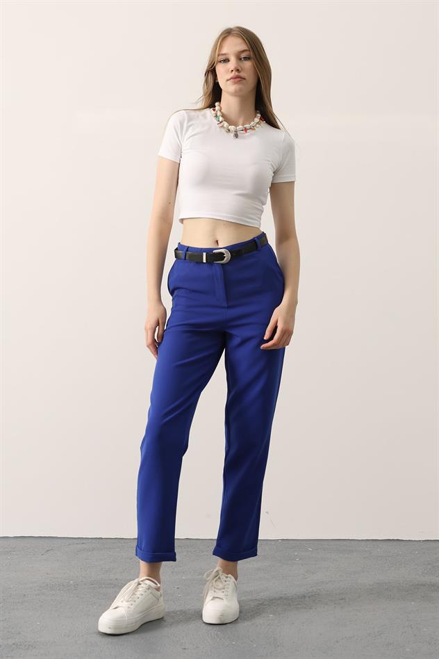 Kemerli Havuç Pantolon - Saks