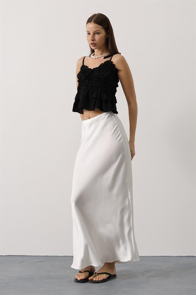 Askılı Gül Detaylı Bluz - Siyah