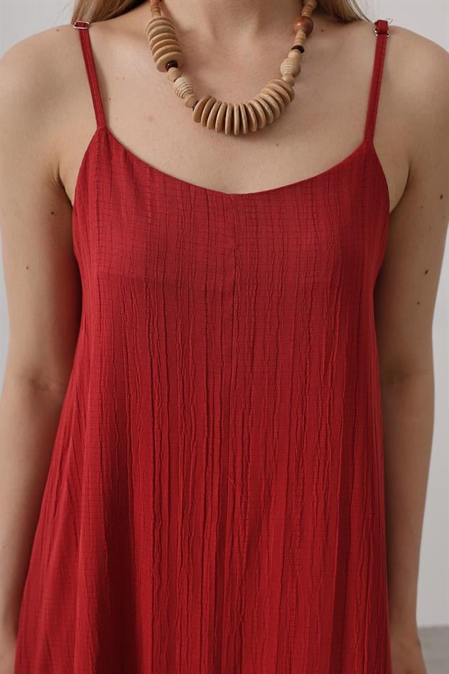 Askılı Uzun Çan Elbise - Bordo