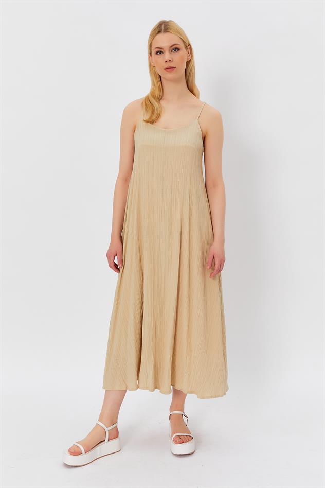 Strappy Long A-Line Linen Dress Stone