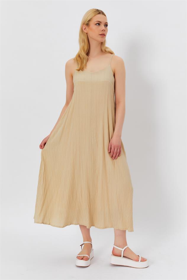 Strappy Long A-Line Linen Dress Stone