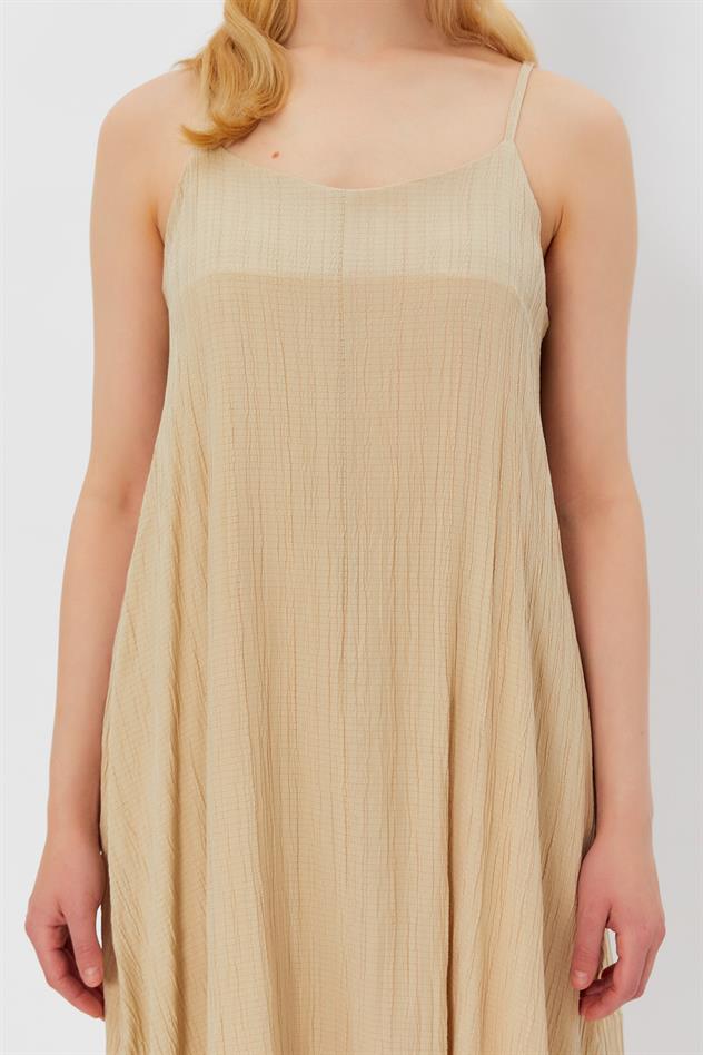 Strappy Long A-Line Linen Dress Stone