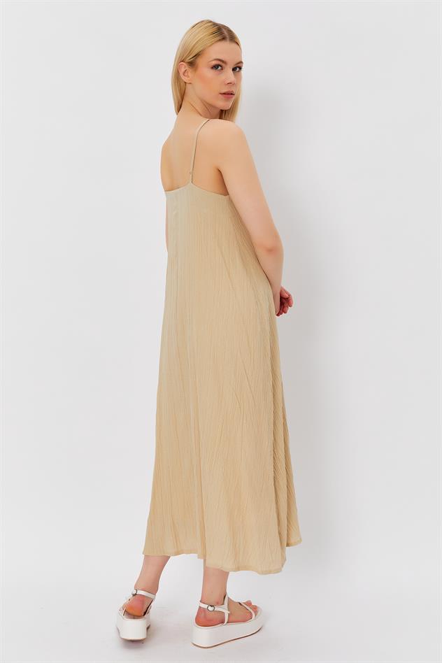 Strappy Long A-Line Linen Dress Stone