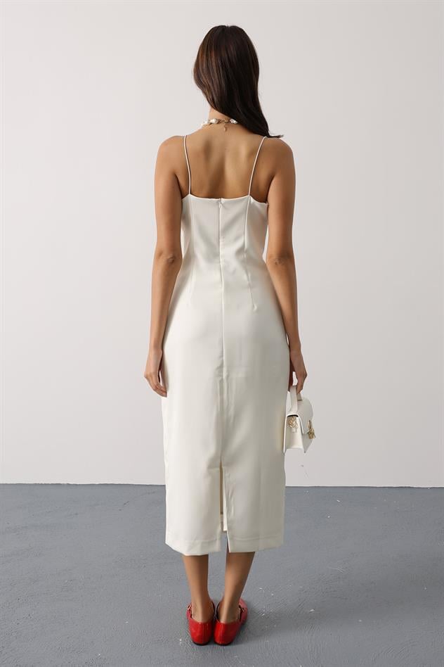 Askılı Uzun Elbise - Ekru