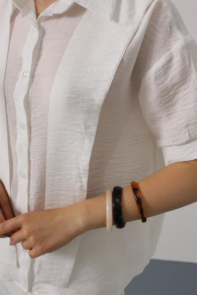 Atkı Detaylı Yarım Kol Gömlek - Beyaz