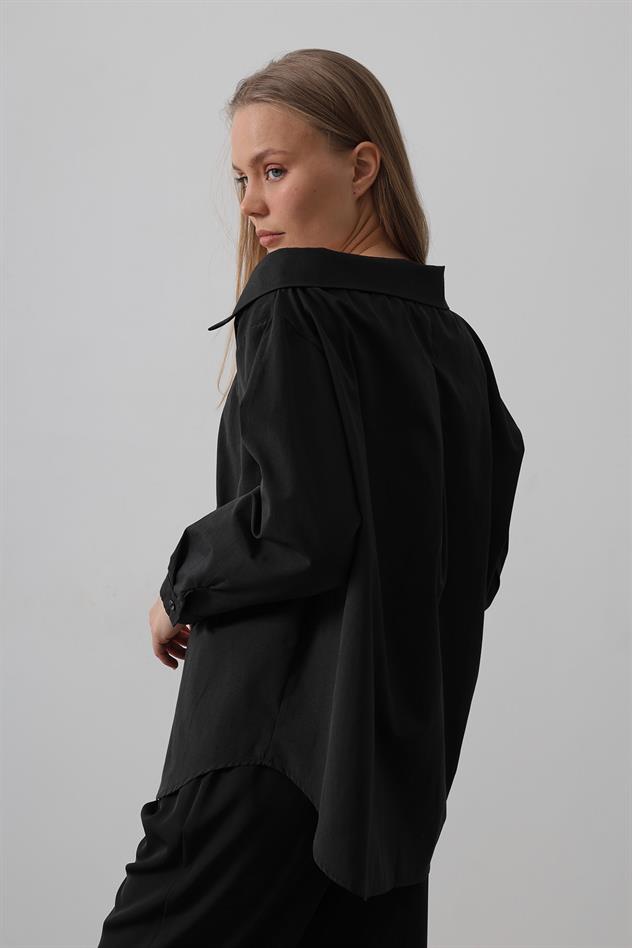 Atlet Detaylı Gömlek - Siyah