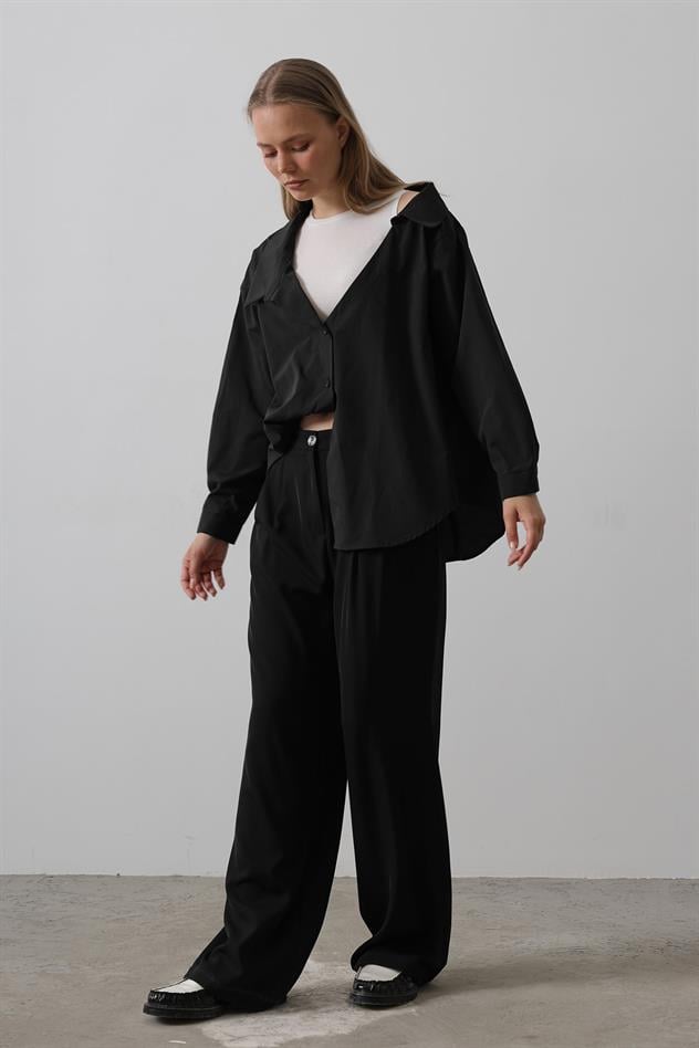 Atlet Detaylı Gömlek - Siyah