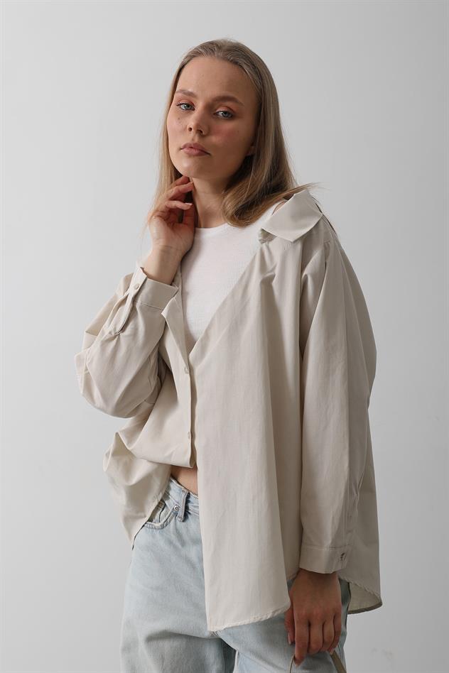 Atlet Detaylı Gömlek - Taş