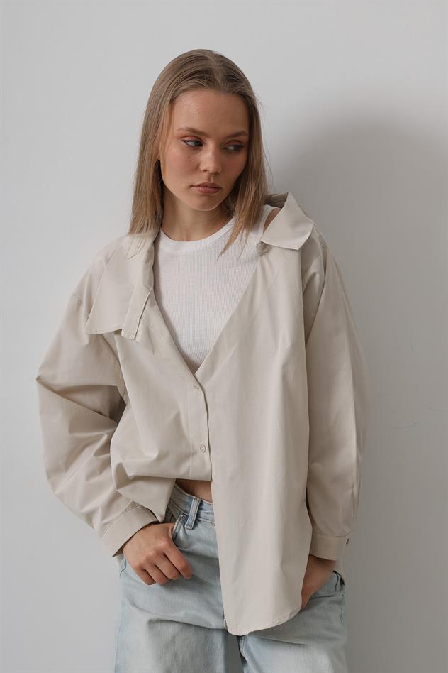 Atlet Detaylı Gömlek - Taş