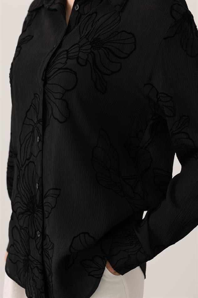 BASKILI OVERSİZE GÖMLEK - Siyah