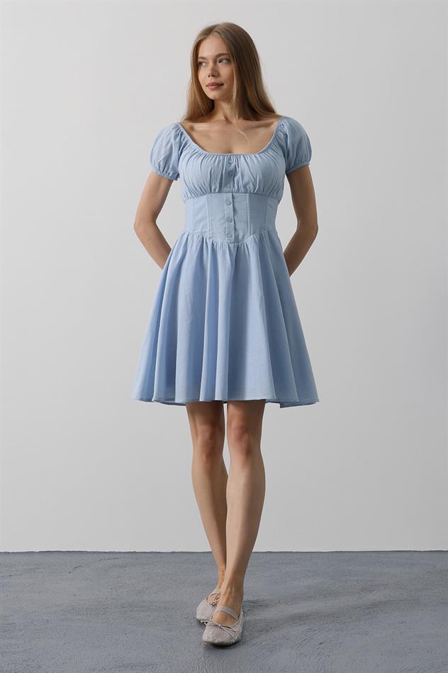 Beli Korseli Mini Elbise - Bebe Mavisi