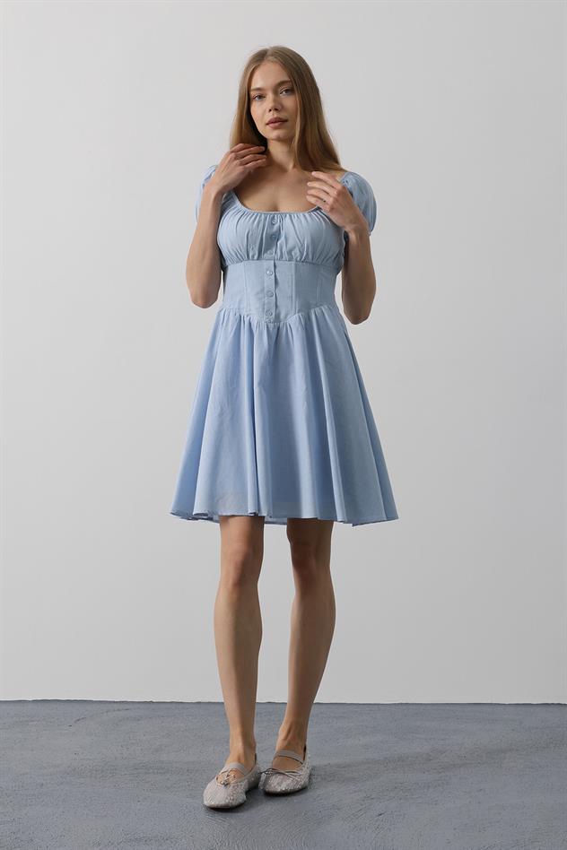 Beli Korseli Mini Elbise - Bebe Mavisi