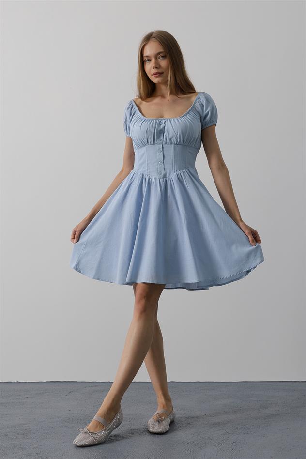 Beli Korseli Mini Elbise - Bebe Mavisi