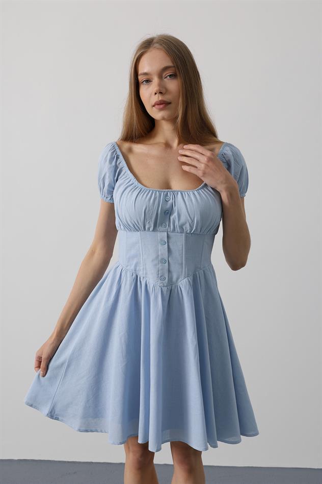 Beli Korseli Mini Elbise - Bebe Mavisi