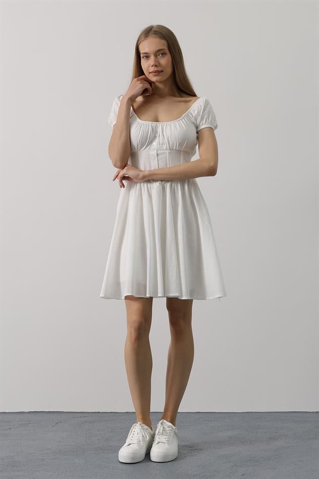 Beli Korseli Mini Elbise - Beyaz