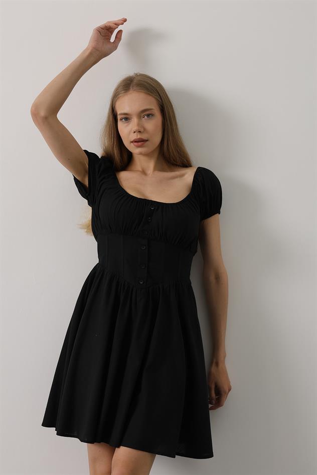 Beli Korseli Mini Elbise - Siyah