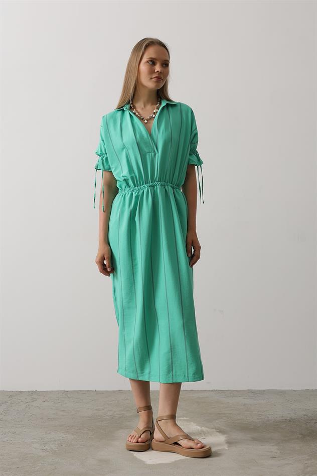 Beli Lastikli Elbise - Yeşil