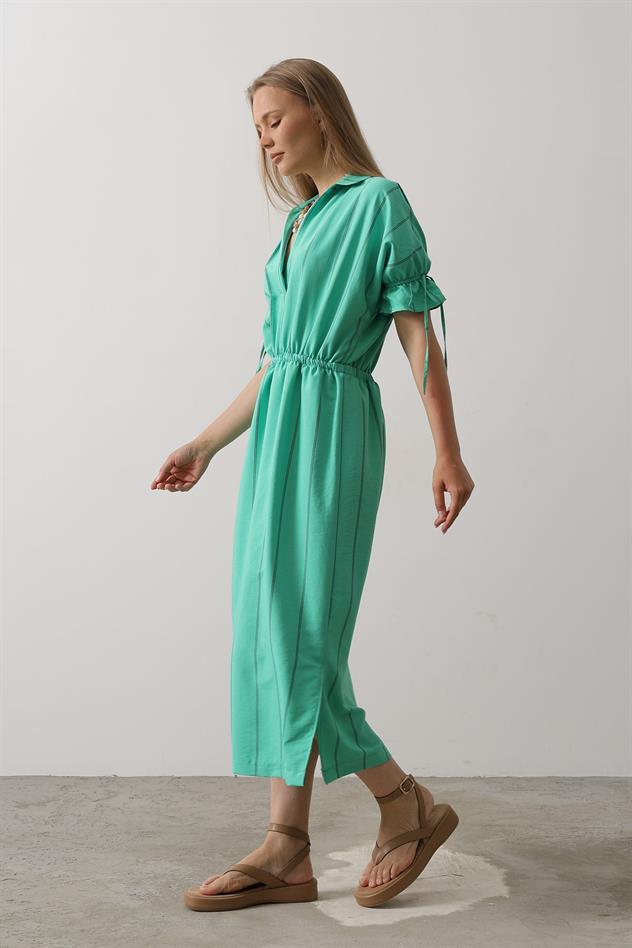 Beli Lastikli Elbise - Yeşil