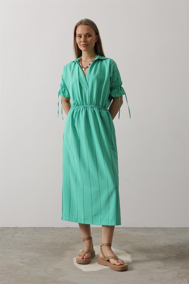 Beli Lastikli Elbise - Yeşil