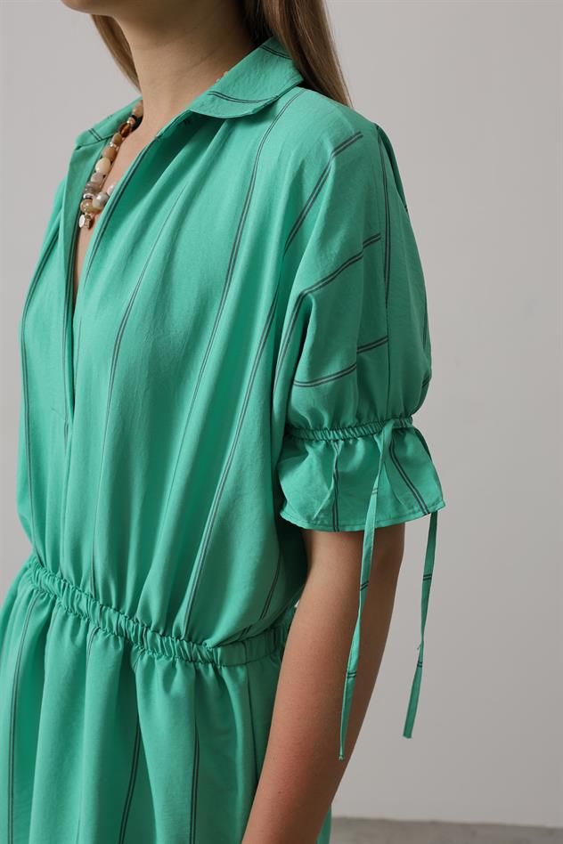 Beli Lastikli Elbise - Yeşil