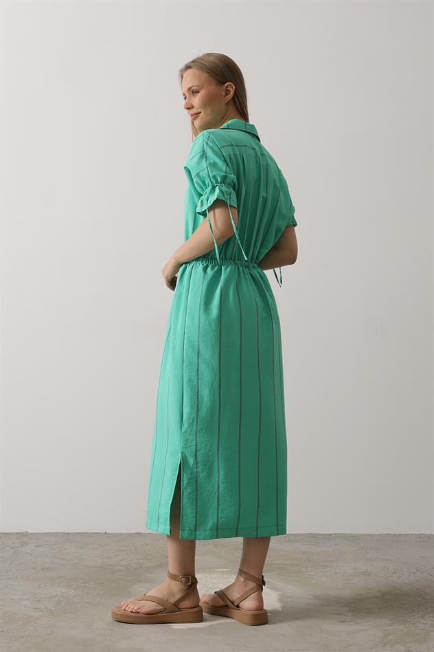 Beli Lastikli Elbise - Yeşil