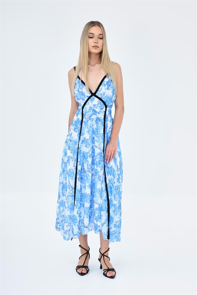 Biyeli Elbise - Mavi