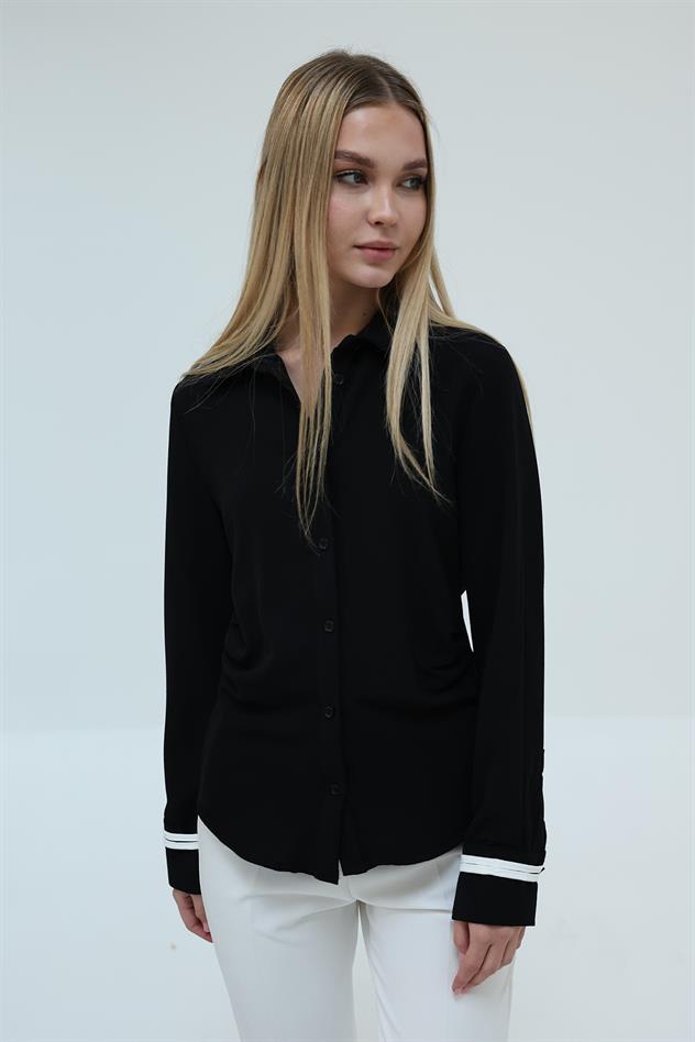 Büzgü Detaylı Crep Gömlek - Siyah