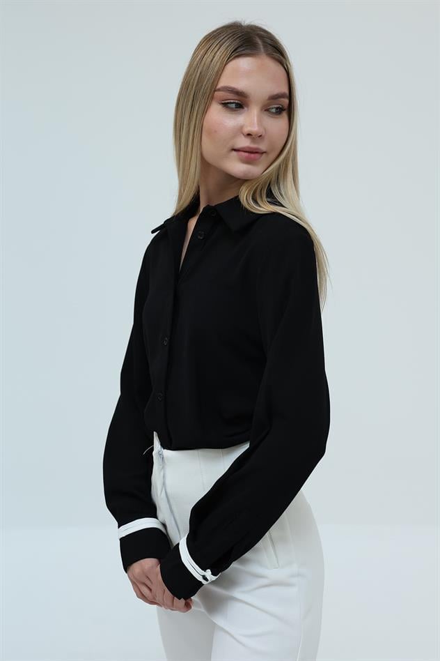 Büzgü Detaylı Crep Gömlek - Siyah