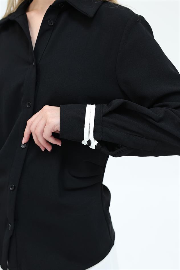 Büzgü Detaylı Crep Gömlek - Siyah