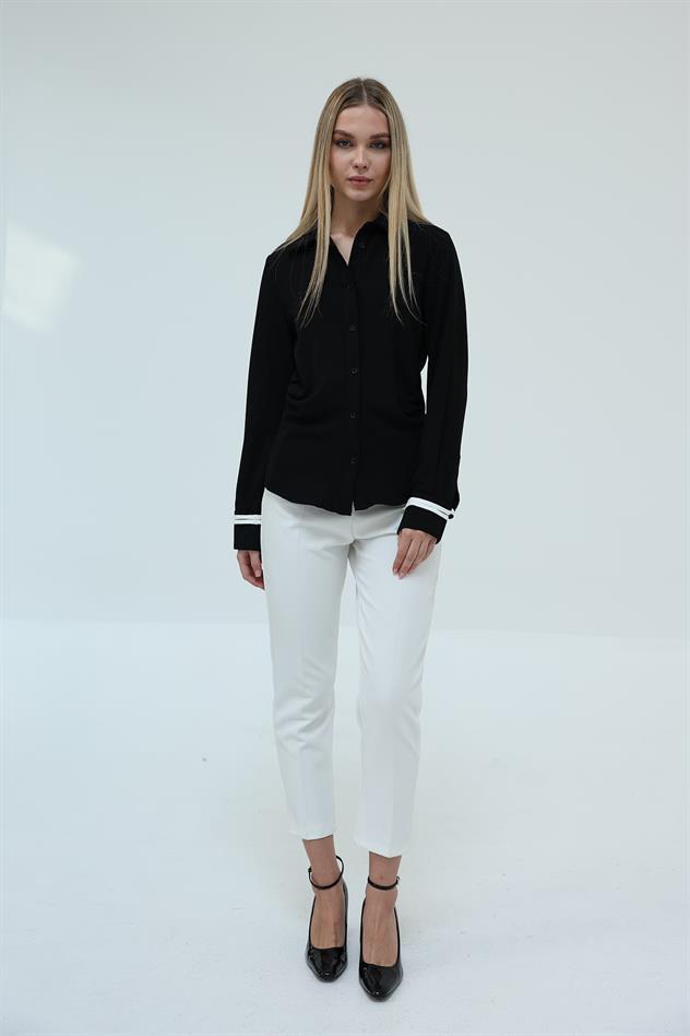 Büzgü Detaylı Crep Gömlek - Siyah