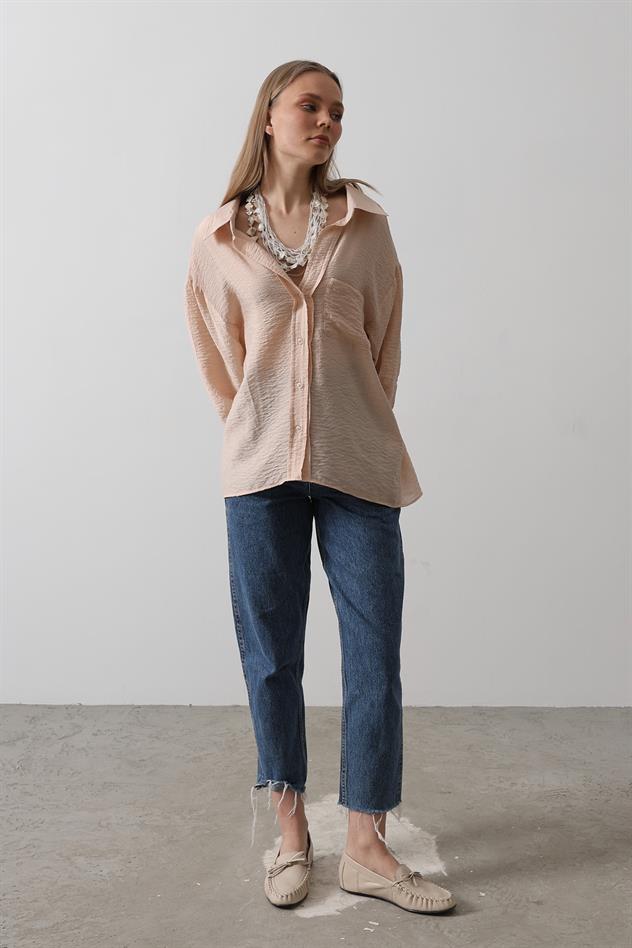 Cepli Oversize Gömlek - Taş