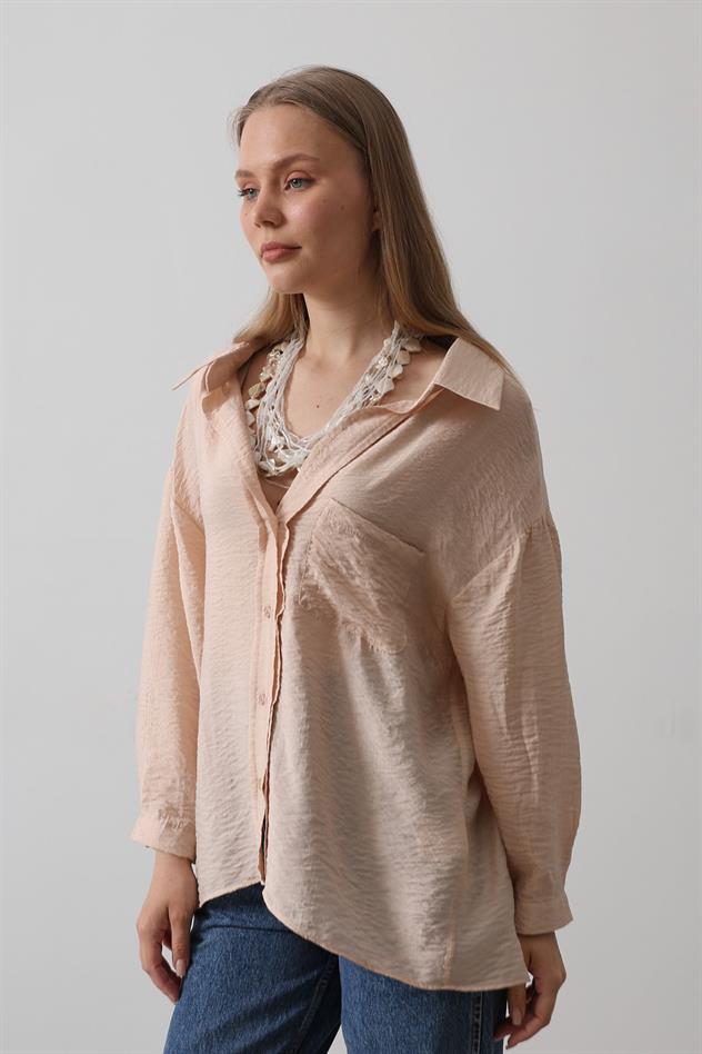 Cepli Oversize Gömlek - Taş