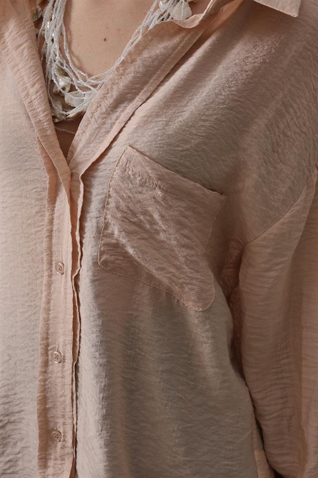 Cepli Oversize Gömlek - Taş