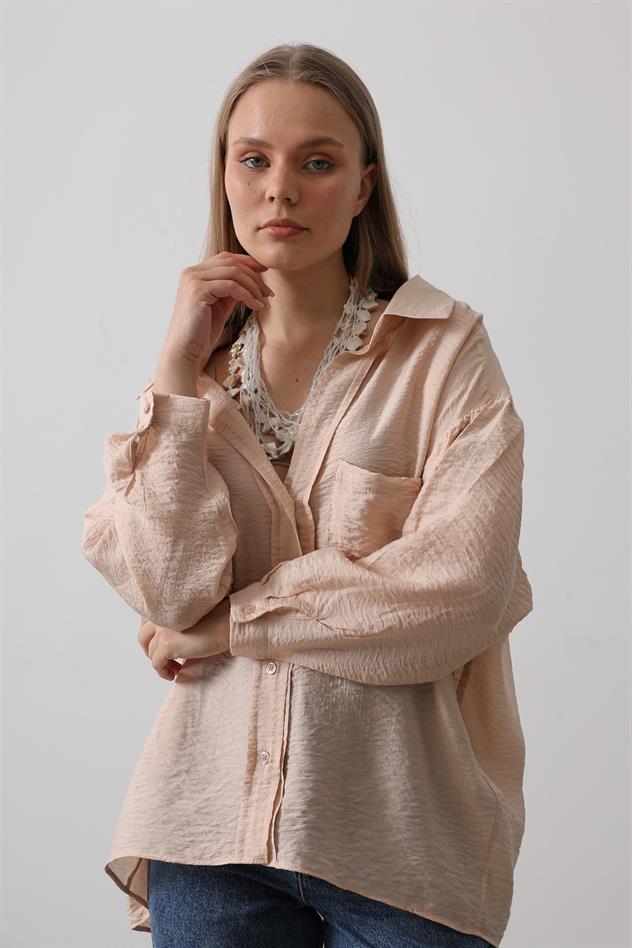 Cepli Oversize Gömlek - Taş