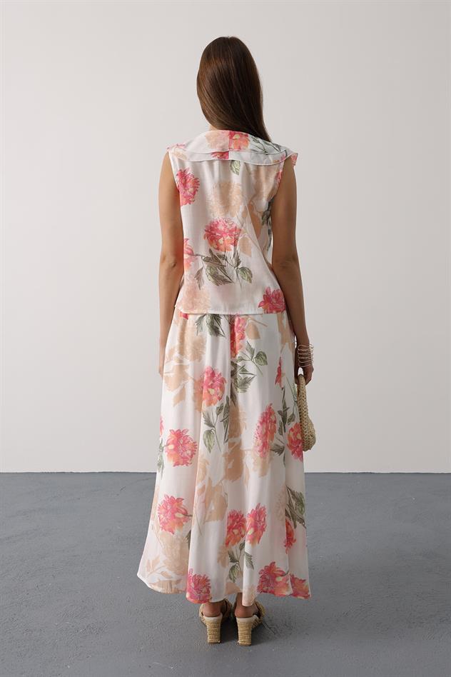 ÇİÇEK DESEN YAKASI FIRFIRLI BLUZ - Pembe