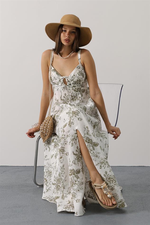 Çicek desenli askılı müslin - Yeşil