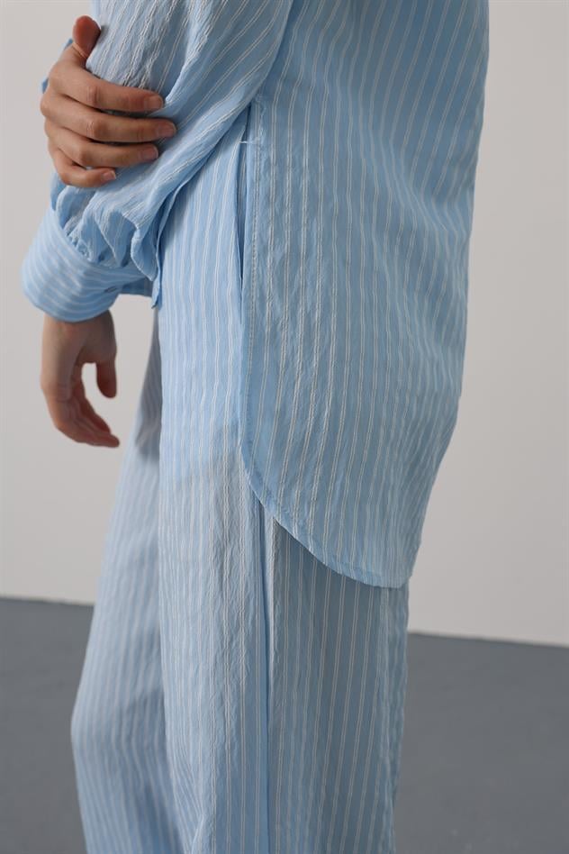 Çizgi Rahat Pantolon Takım - Mavi