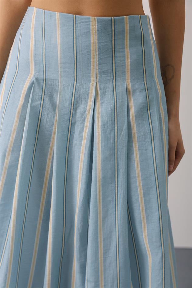 ÇİZGİLİ DESEN ETEKLİ TAKIM - Mavi