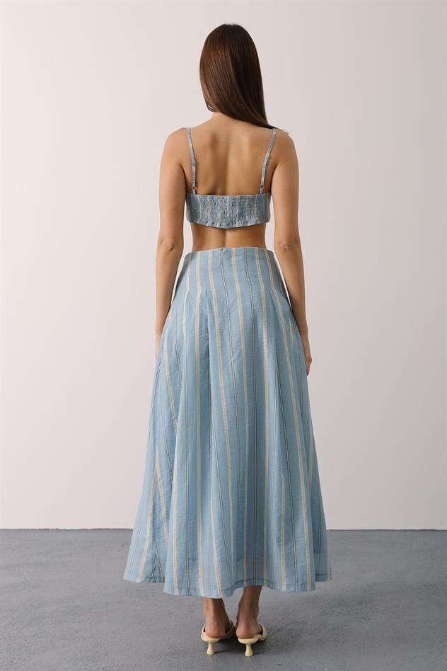 ÇİZGİLİ DESEN ETEKLİ TAKIM - Mavi