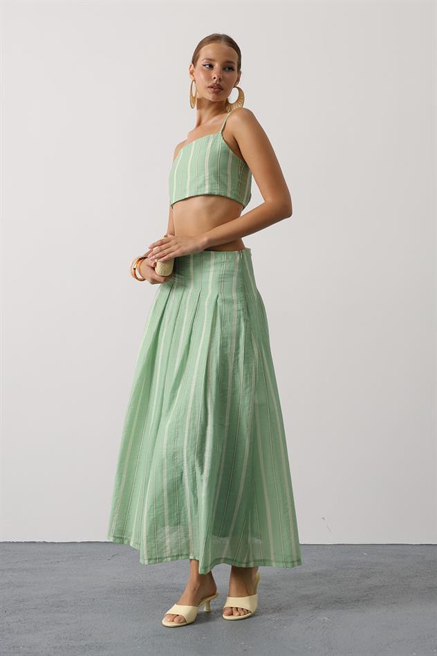 ÇİZGİLİ DESEN ETEKLİ TAKIM - Yeşil