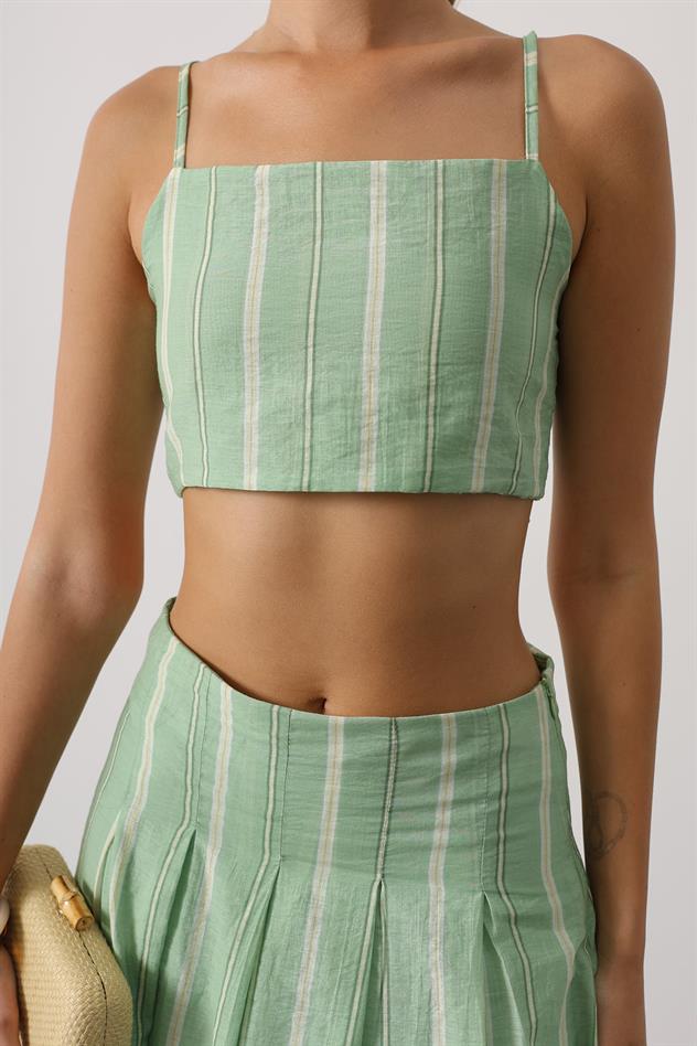 ÇİZGİLİ DESEN ETEKLİ TAKIM - Yeşil