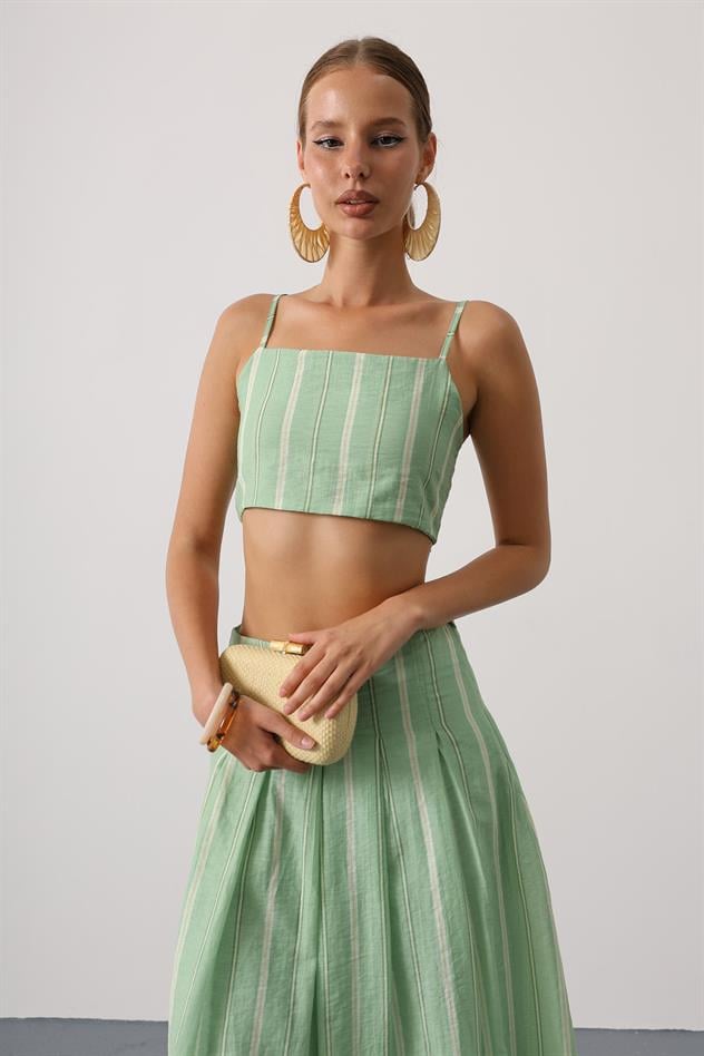 ÇİZGİLİ DESEN ETEKLİ TAKIM - Yeşil