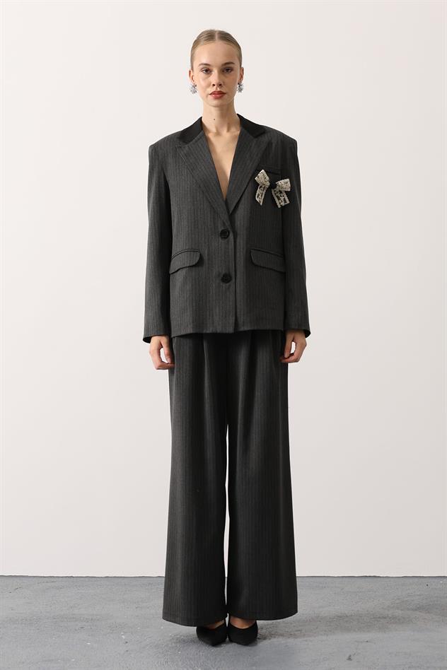 ÇİZGİLİ FİYONK DETAYLI TAKIM - Antrasit